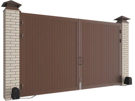 Распашные ворота стандартных размеров в алюминиевой раме с заполнением сэндвич-панелями sws