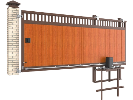 Откатные уличные ворота в алюминиевой раме с заполнением сэндвич-панелями slg-a